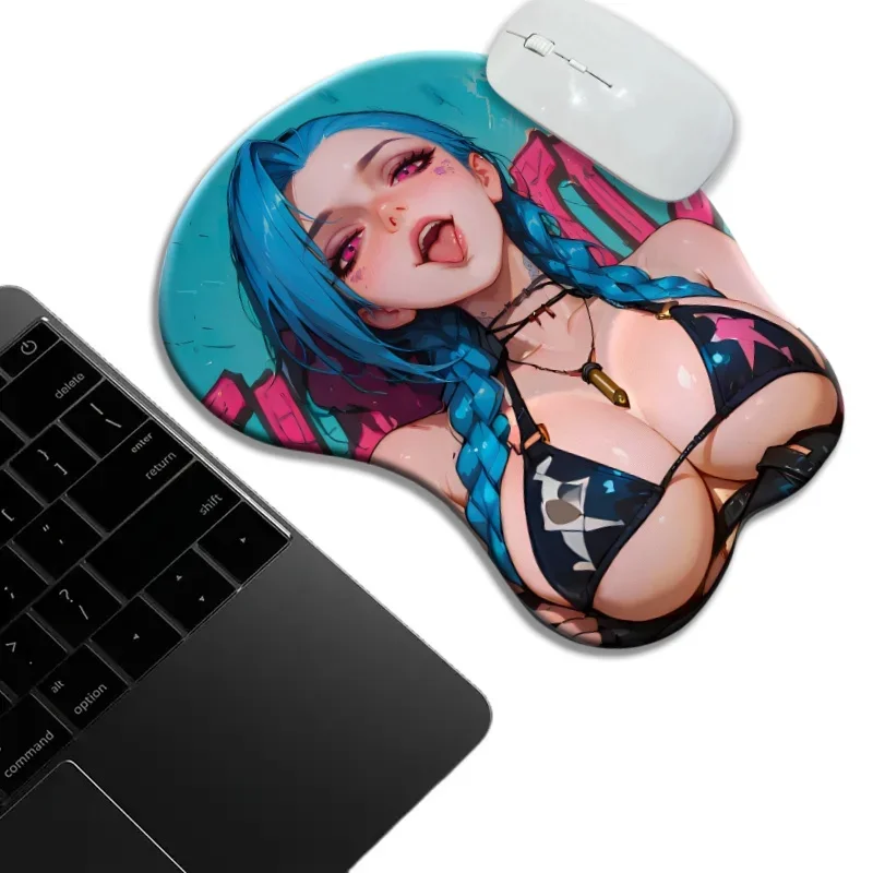 

Game character Girl Blue braids Breast bra 3D Silicone Wrist Rest Mouse Pad Kawaii Boob Desk Pad Use Ergonomic Gaming Pad