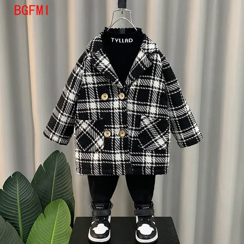 Korean Kids Winter Clothes Thicke New Plaid Woolen Coat Boys\' Warm Jacket Childhood Coats Winter Padding Kids Outerwear 2-11Y