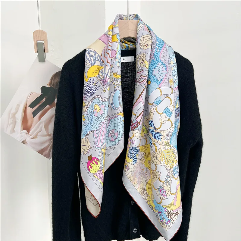 

Double-Sided Print 100% Silk Scarf Shawl Wraps Women's High Quality Silk Neckerchief Necktie 35"x35"