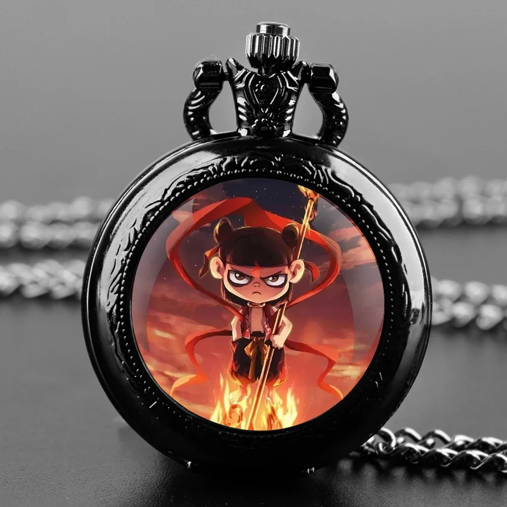 

Лучшая цена! Аниме-часы «Нэчжа» в стеклянном куполе с серебряной цепочкой, винтажные кварцевые часы-кулон на шею, подарок для мужчин, женщин и детей