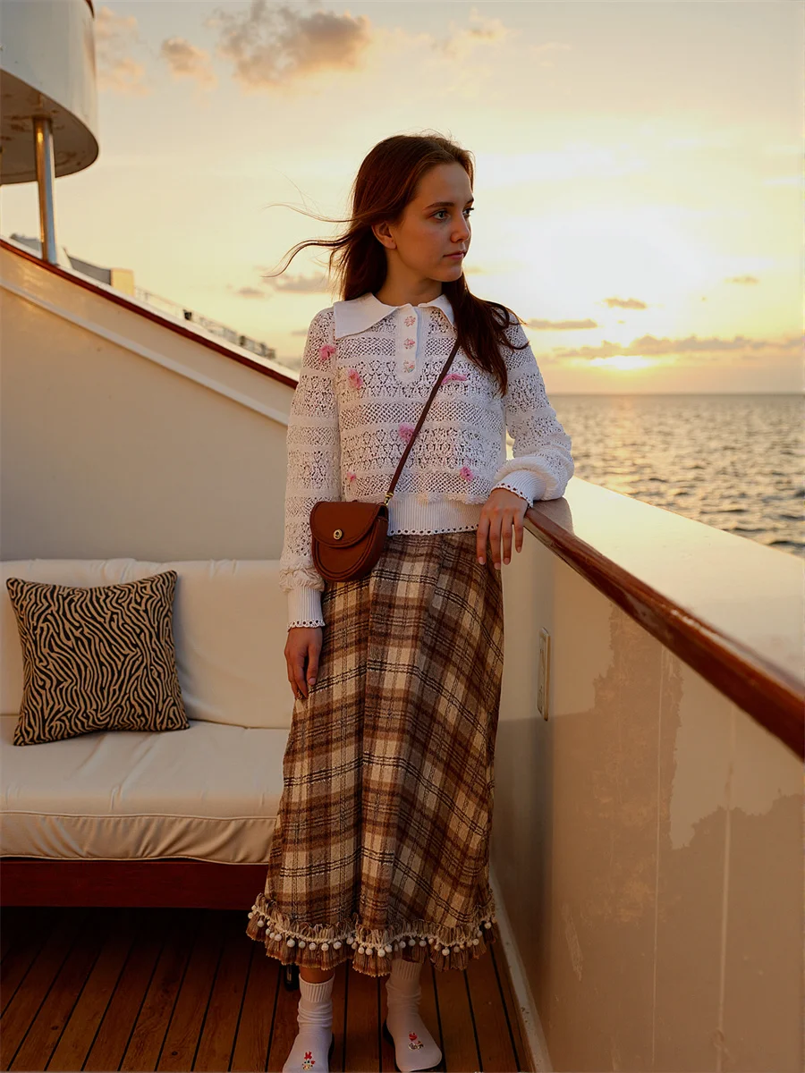 

Plaid Midi Skirts Womens Simple Minimalist Office Pleated Fall Fashionable Comfortable Waist Solid Color Patchwork