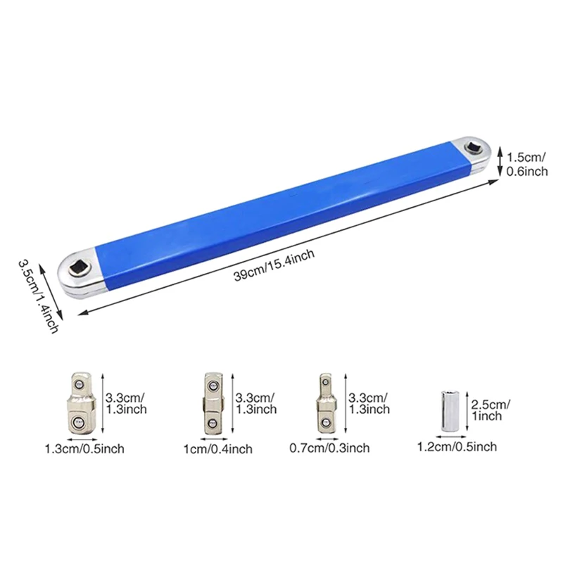 Offset Extension Wrench High-Carbon Steel 15.4inch Impact Socket Ratchet Wrench Tool With 1/4inch 3/8inch 1/2inch Square Wrench