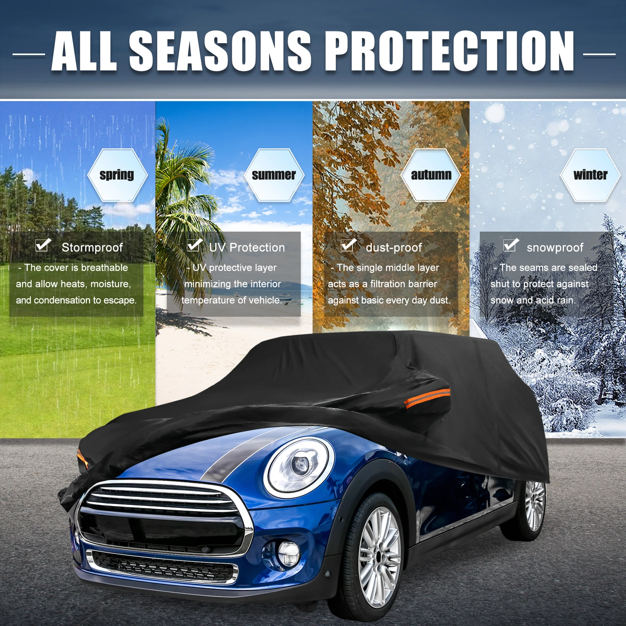 

Чехол для автомобиля Uxcell для Mini Cooper 4Dr 210D-Pu, всепогодный, для улицы, с молнией на дверях