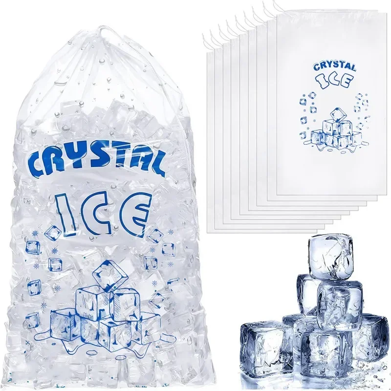 50pcs Drawstring Ice Bags Transparent PE Plastic Ice Bags Kitchen Supplies Ice Storage Machine Special Bag 5 Pounds