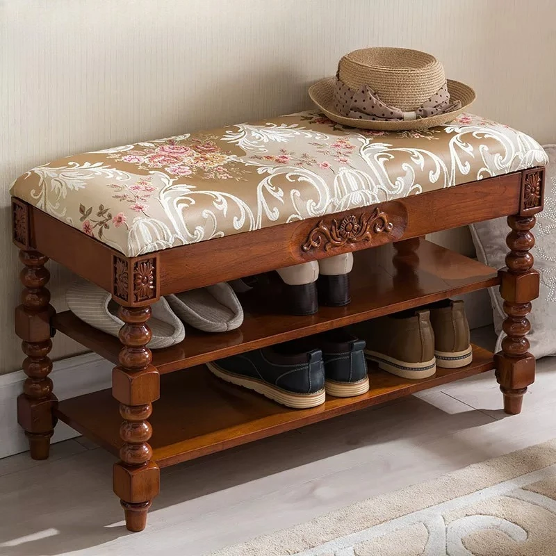 American solid wood fabric changing stool, cabinet, storage stool rack, door test stool, European shoe