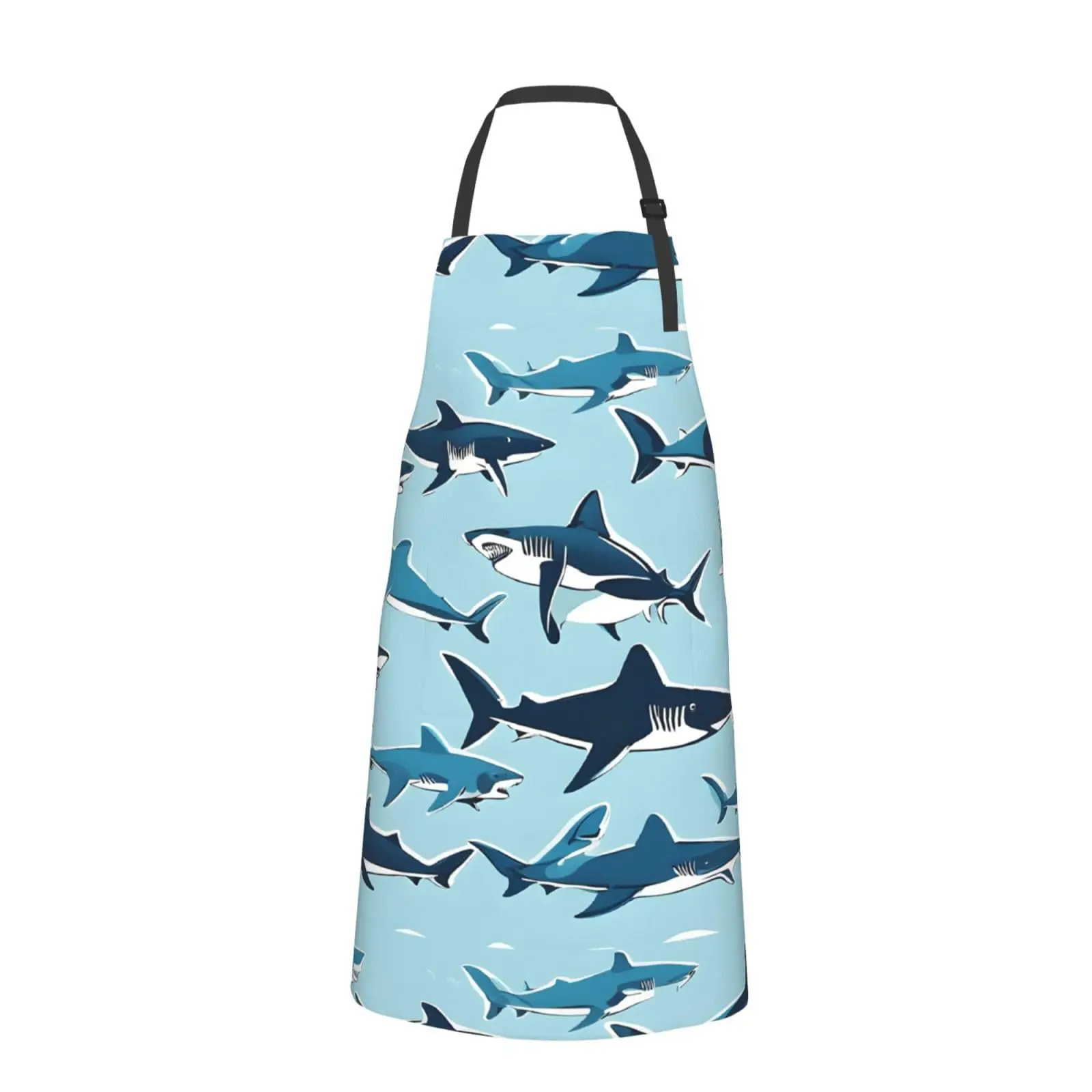 Blue Cartoon Shark Print Aprons For Women,Adjustable Chef'S Apron With Pockets Aprons For Women Men Kitchen, Cooking, Garden