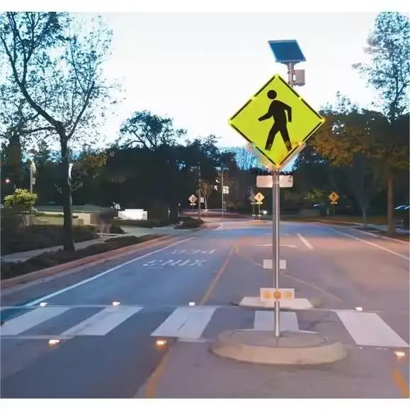 MUTCD Pedestrian Crossing LED Flashing Borders Light Crosswalk Solar-Powered Panel Traffic Warning Edge Signs