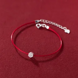 La Monada 16-19.5cm 925 Sterling Silver Shiny Flower Red Rope Bracelets Red Thread String Jewelry Bracelets For Women Girl