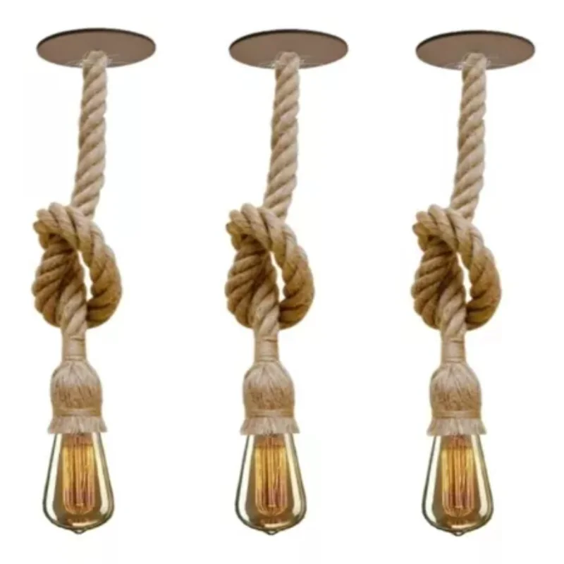 3 Luminaires Retro Pendants Rope 1m Rustic Industrial Luminaires Ceiling Lamps