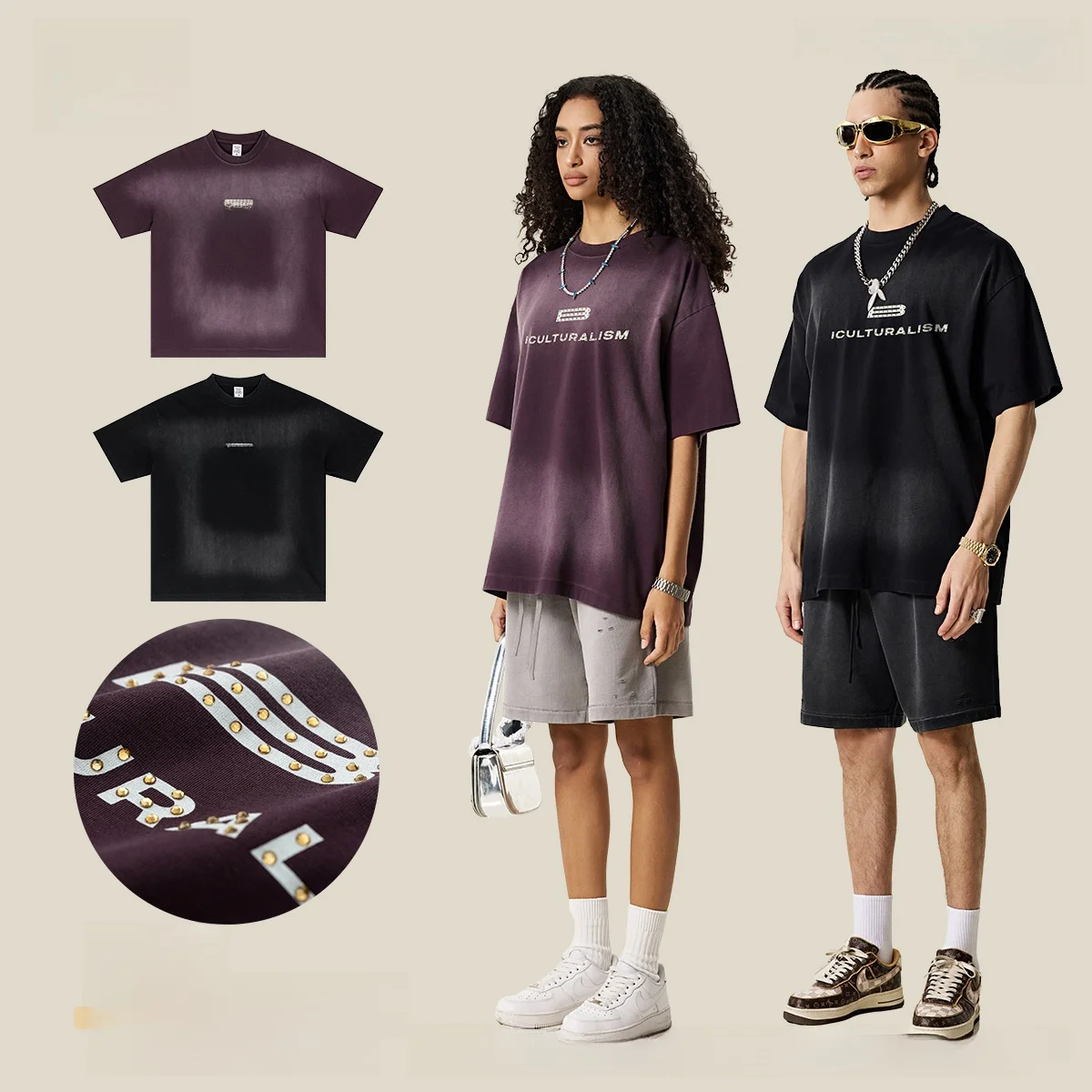 

Heavy Du Men's T-irt Faionable Loose Fit ort Sve Rhinestone Spray Monkey Brandl Summer Cotton round Ne Top