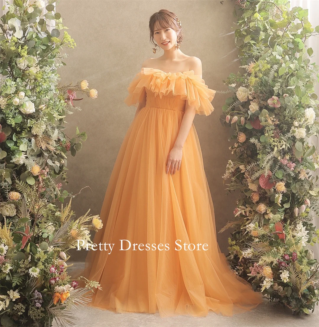 

С открытыми плечами, модный стиль, тюль, винтажные оранжевые вечерние платья с короткими рукавами, индивидуальные вечерние платья для выпускного вечера, для женщин и невесты