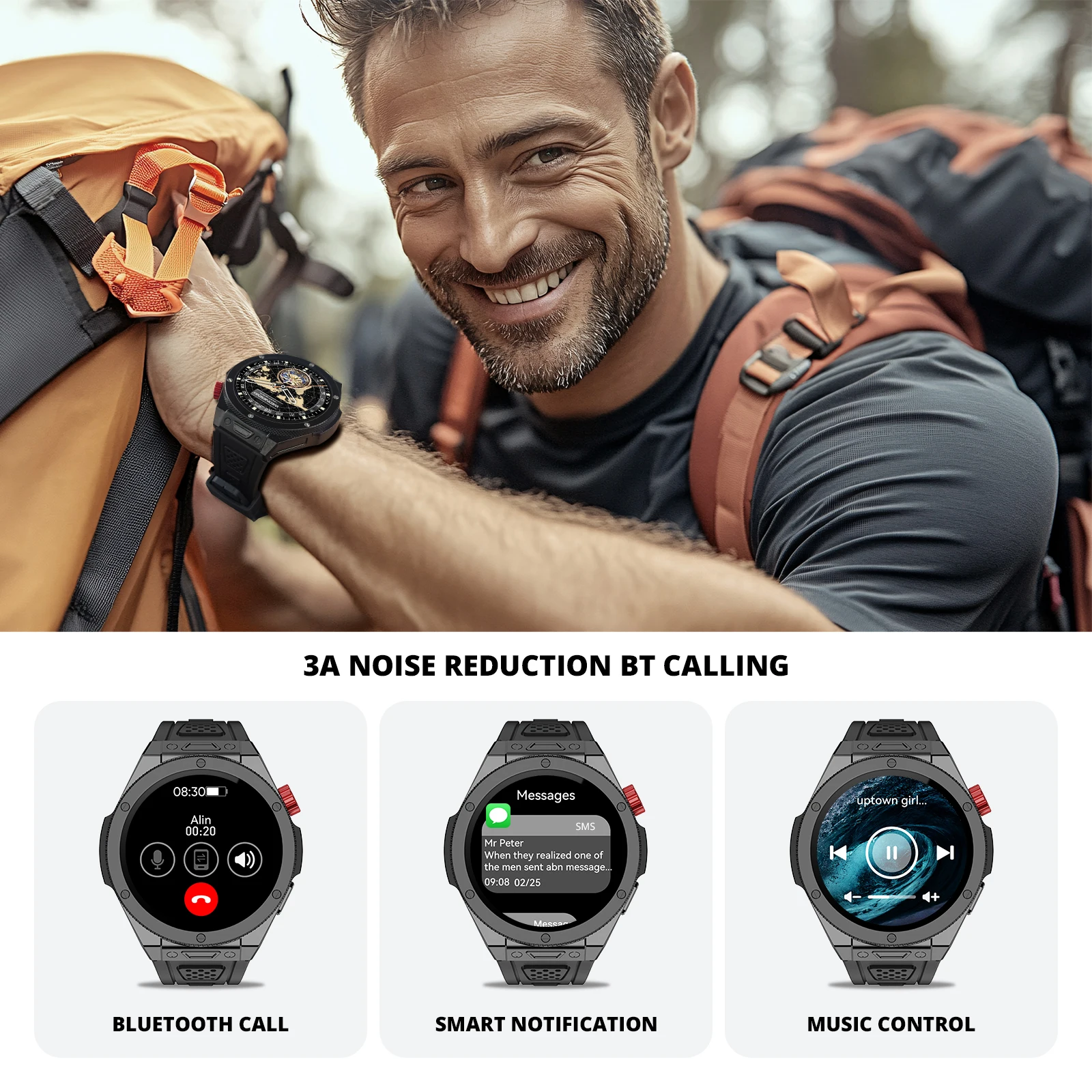 ساعة AIWR Cynex الذكية، GPS، 1.43 بوصة AMOLED، AI Watch Faces ChatGPT، ENC Call، مراقب معدل ضربات القلب 5ATM مقاومة للماء لنظام Android iOS
