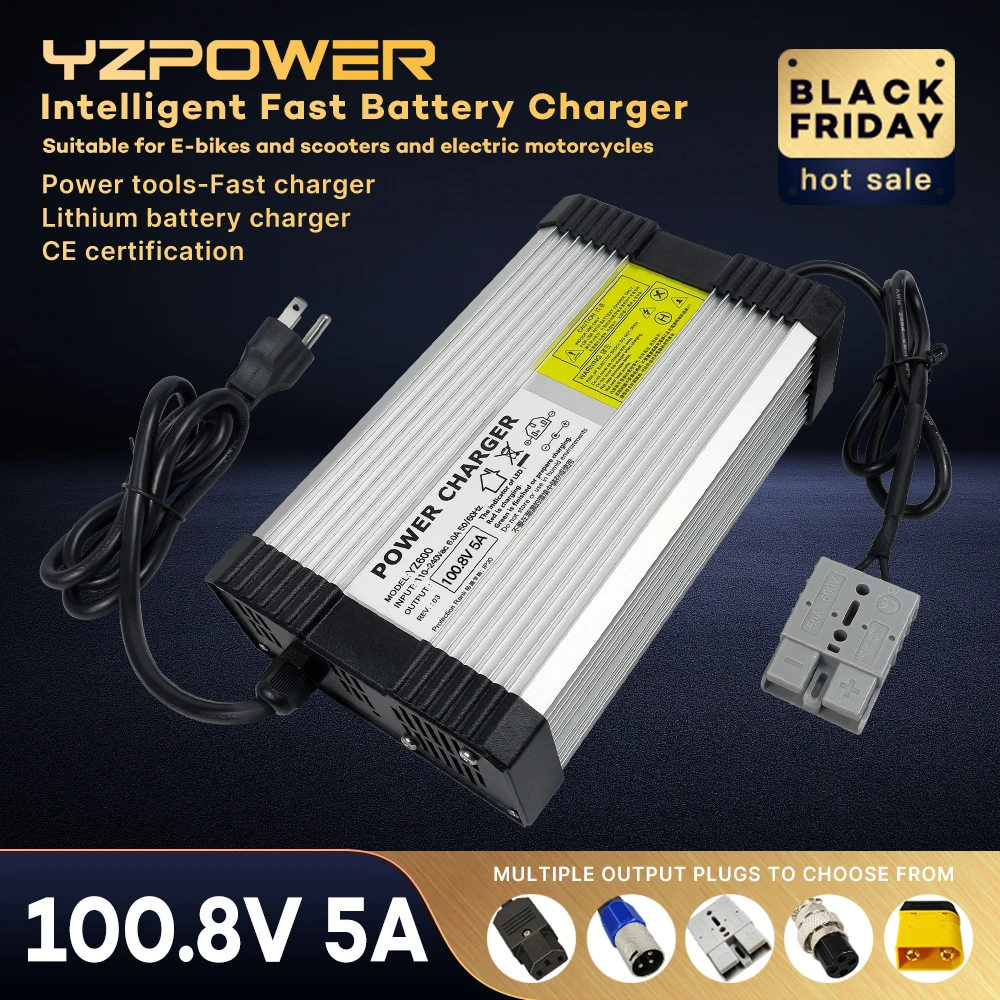 YZPOWER 100.8V 5A ładowarka do akumulatorów litowych 24S 90V wejście ładowarki 110-240Vac DC z wentylatorem chłodzącym szybkie ładowanie