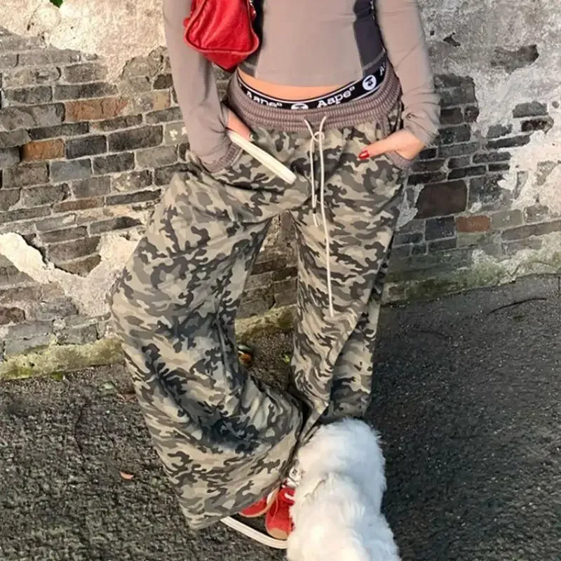 

Women Baggy Camo Sweatpants Y2K Vintage Wide Leg Pants Harajuku Hip Hop Joggers Casual Lounge Street Fashion