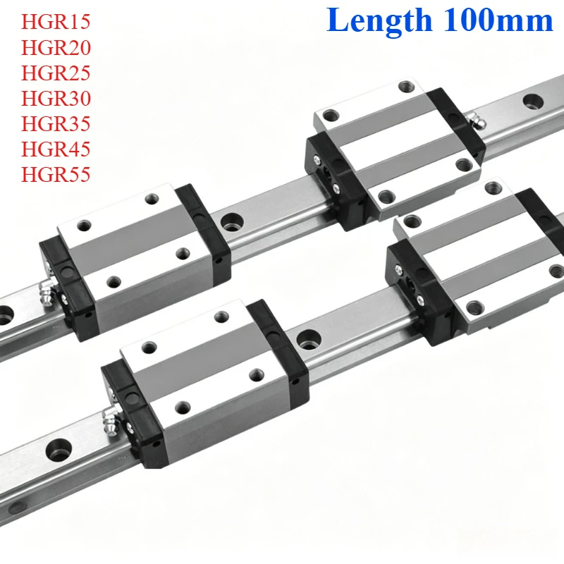Linear Guide Rail HGR15 HGR20 HGR25 HGR30 HGR35 HGR45 HGR55 100mm & HGH CA/HGW CC Block 1pc for CNC Router Engraving Machine