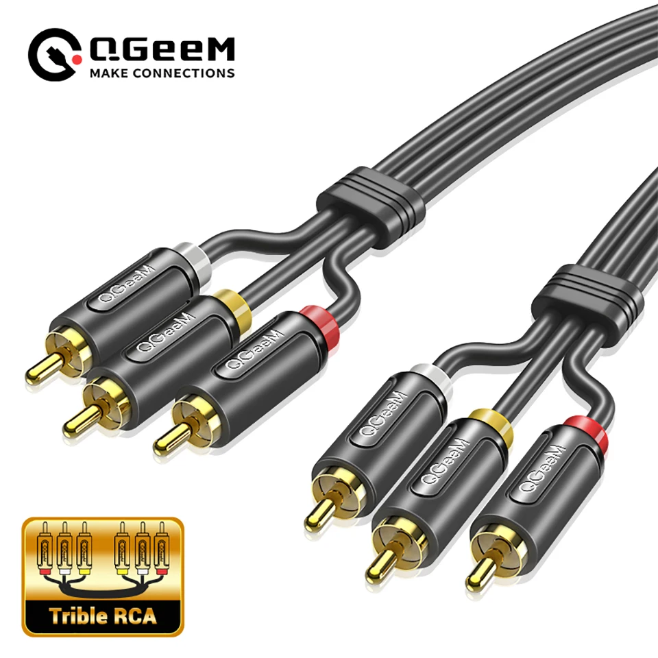 QGeeM 3RCA do 3RCA kabel do rozdzielacza łącze typu Jack kabel Audio RCA Stereo Aux Wire dla TV CD DVD Radio wzmacniacz dźwięku konsola