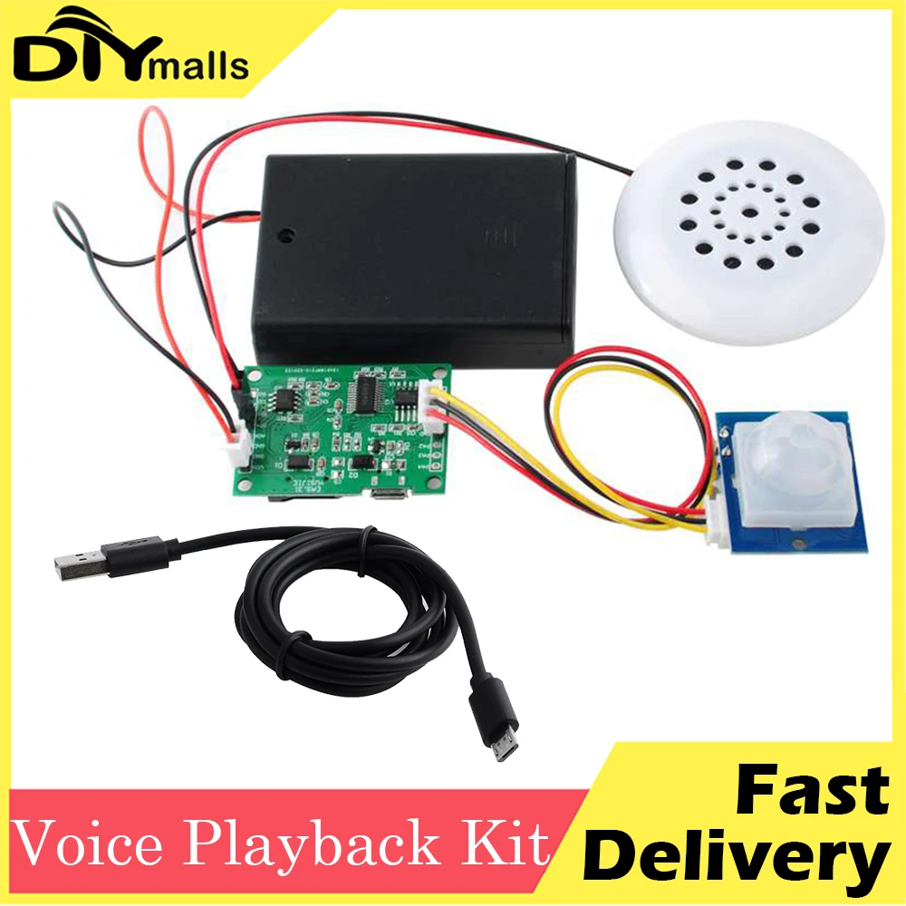 PIR Infrared Sensor + Sound Recording Module MP3 Music Voice Playback Kit + 1M USB cable TF Card for DIY Shop Welcomer