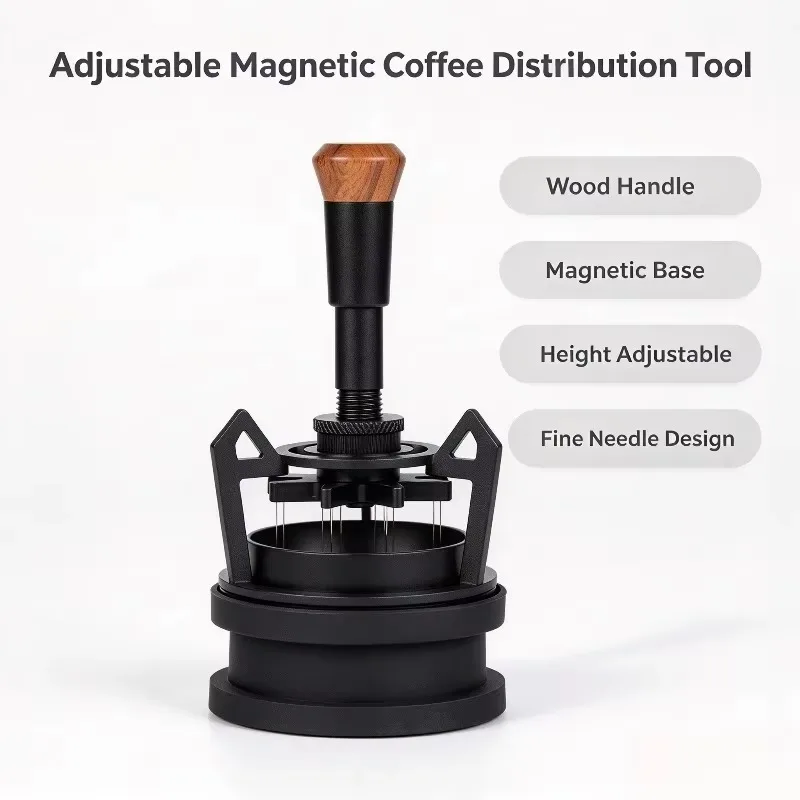 Adjustable Height Coffee Distribution Needle, Magnetic WDT Tool, Rotatable Espresso Stirrer, Coffee Powder Clump Breaker