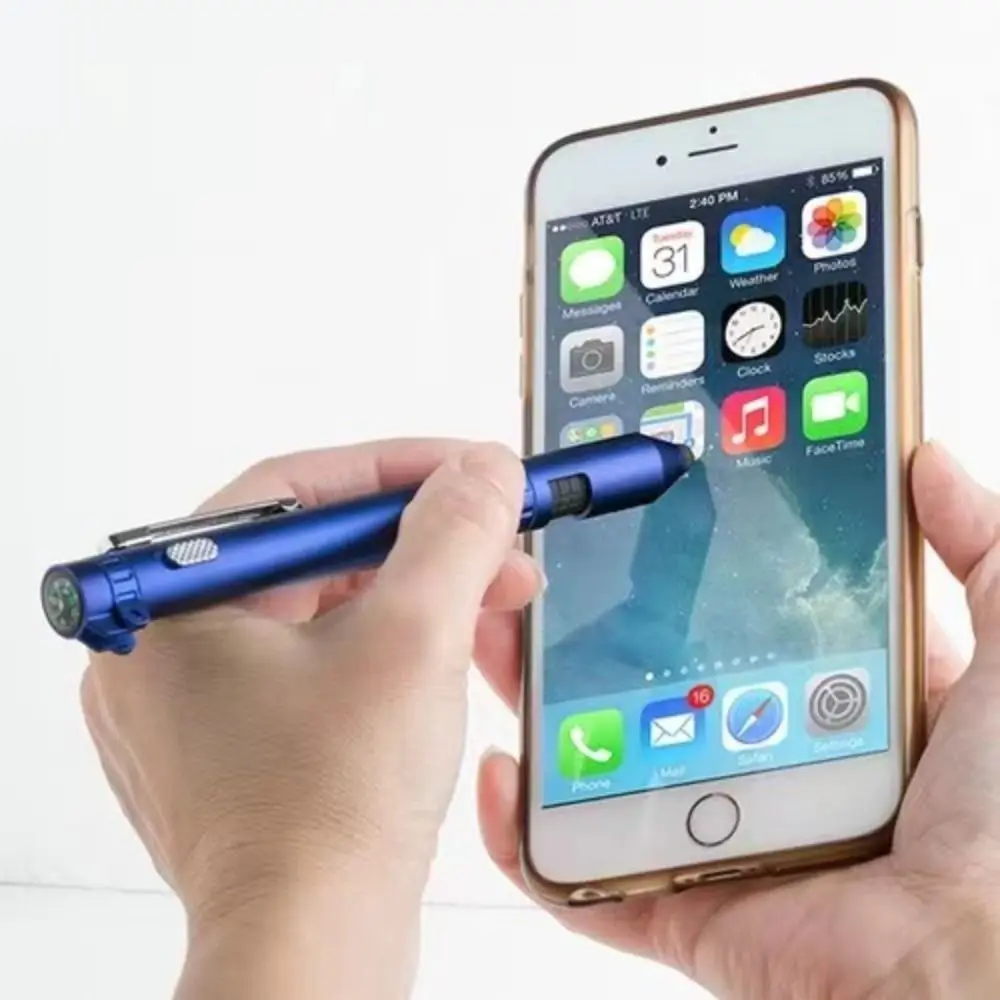 Emergency 6-In-1 Multi Function Pen Compass Ballpoint Pen Flashlight Pen Compact LED Light Screwdriver Pen Rescue EDC Tool