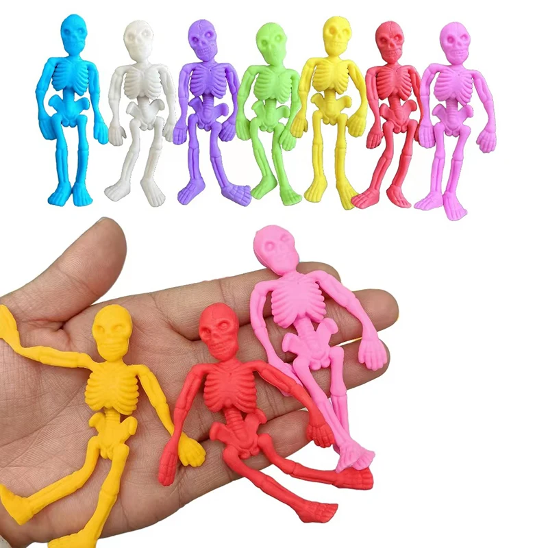 10Pcs Halloween Colourful Skeleton Soft Plastic Human Skeleton Model Kids Spooky Skeleton Man Decompression Toys Festival Gifts