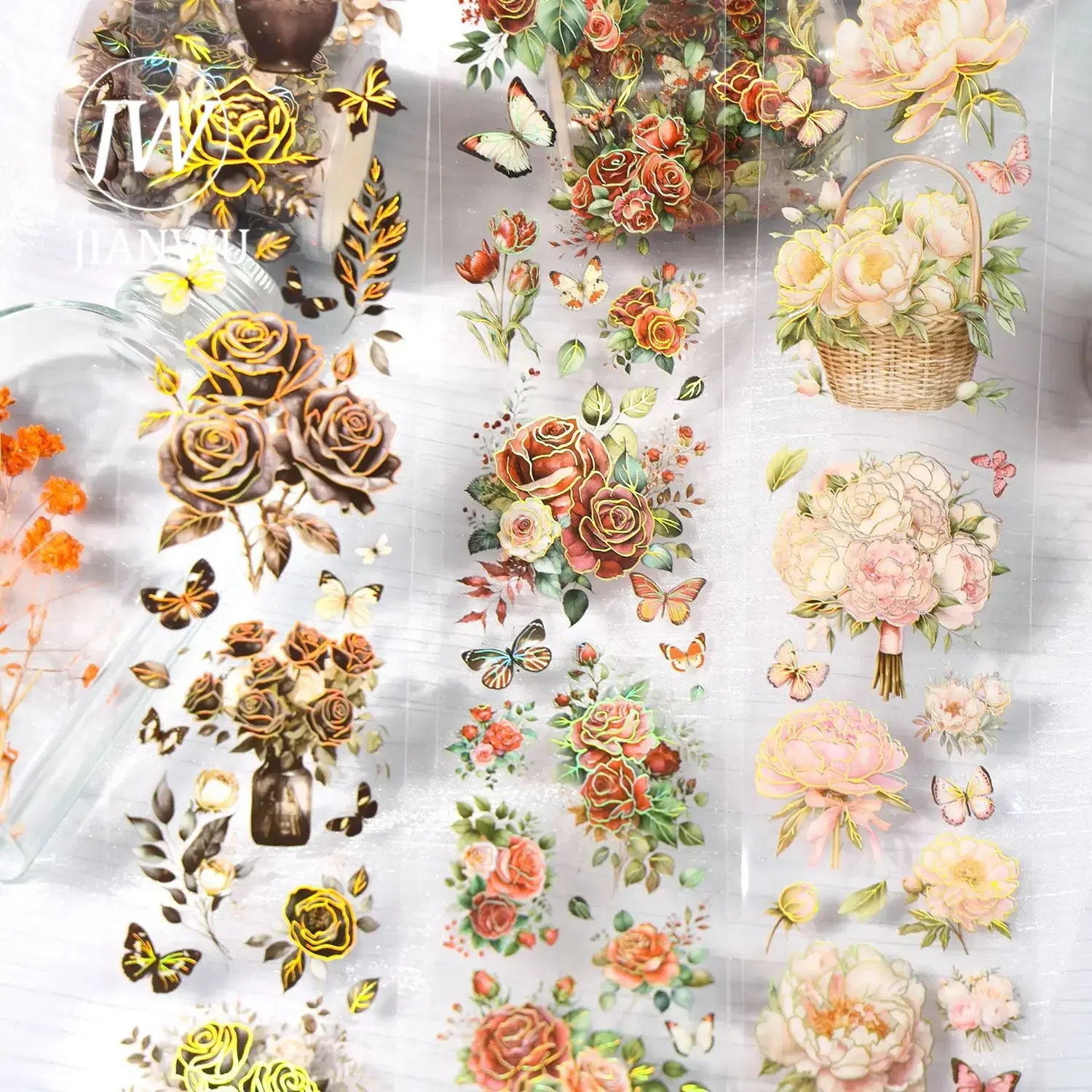 JIANWU 50mm*200cm Listen To Language of Flower Series Vintage Butterfly Material Collage PET Tape Creative Journal Stationery