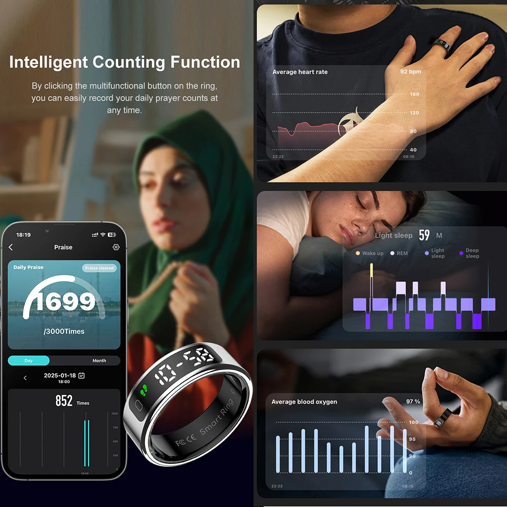 Smart Ring LED Display Screen Heart Rate Blood Oxygen Monitor Smartring Men Women Waterproof Multi Sports Modes Ring For Xiaomi image 3