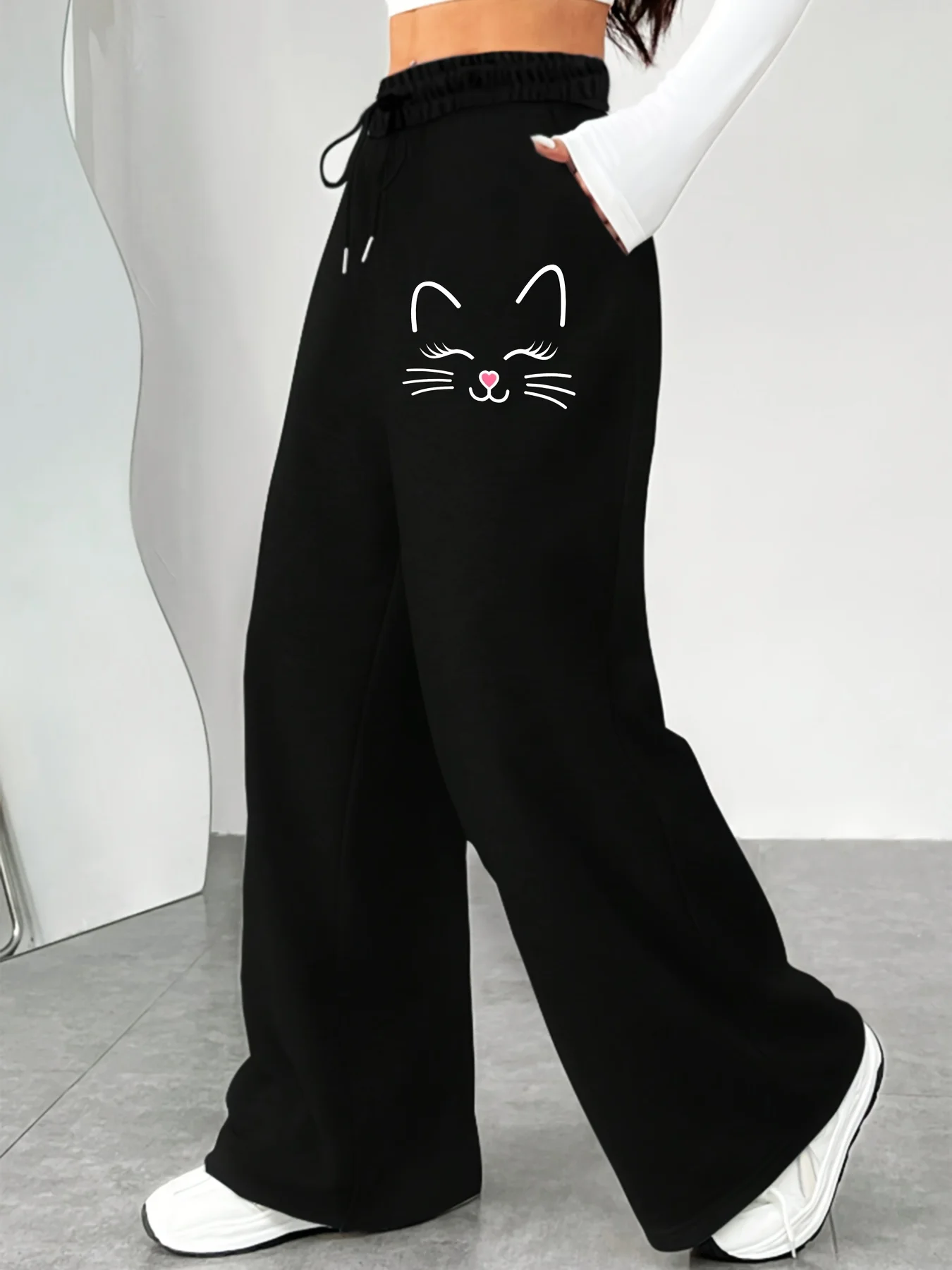 Pantalon de survêtement ample et droit en polaire pour femme, grande taille, taille élastique, Streetwear, surdimensionné, polyvalent, automne et hiver