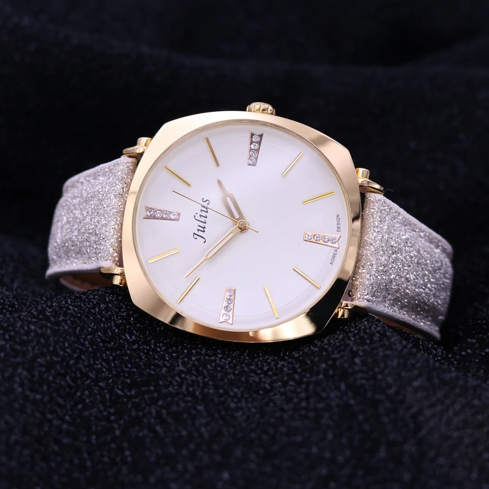 Top Julius Women's Men's Wrist Watch Big Fashion Hours Dress Bracelet Simple Glitter Leather Birthday Gift Box