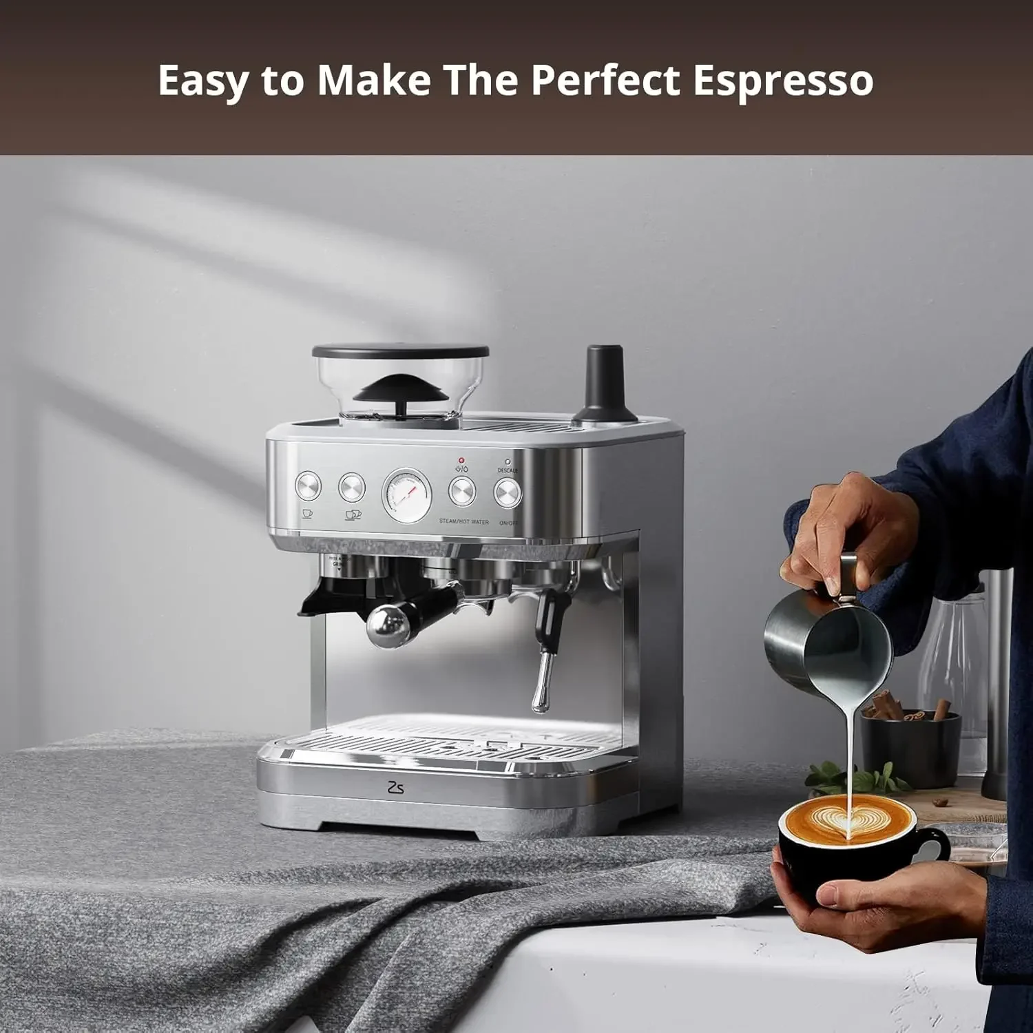 Machine à expresso avec broyeur intégré et mousseur à lait, machine à cappuccino et latte de 15 bars, cadeau pour café, Canadian Ensi