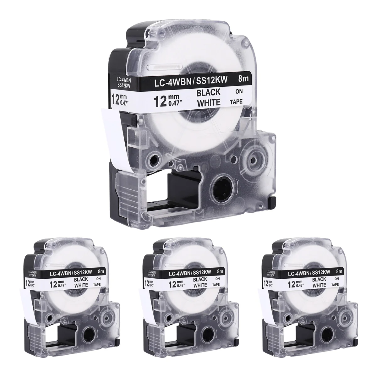 4 Pack Compatible Label Tape Replacement for -4WBN (SS12KW) Label Tape Cartridges Black on White Tape