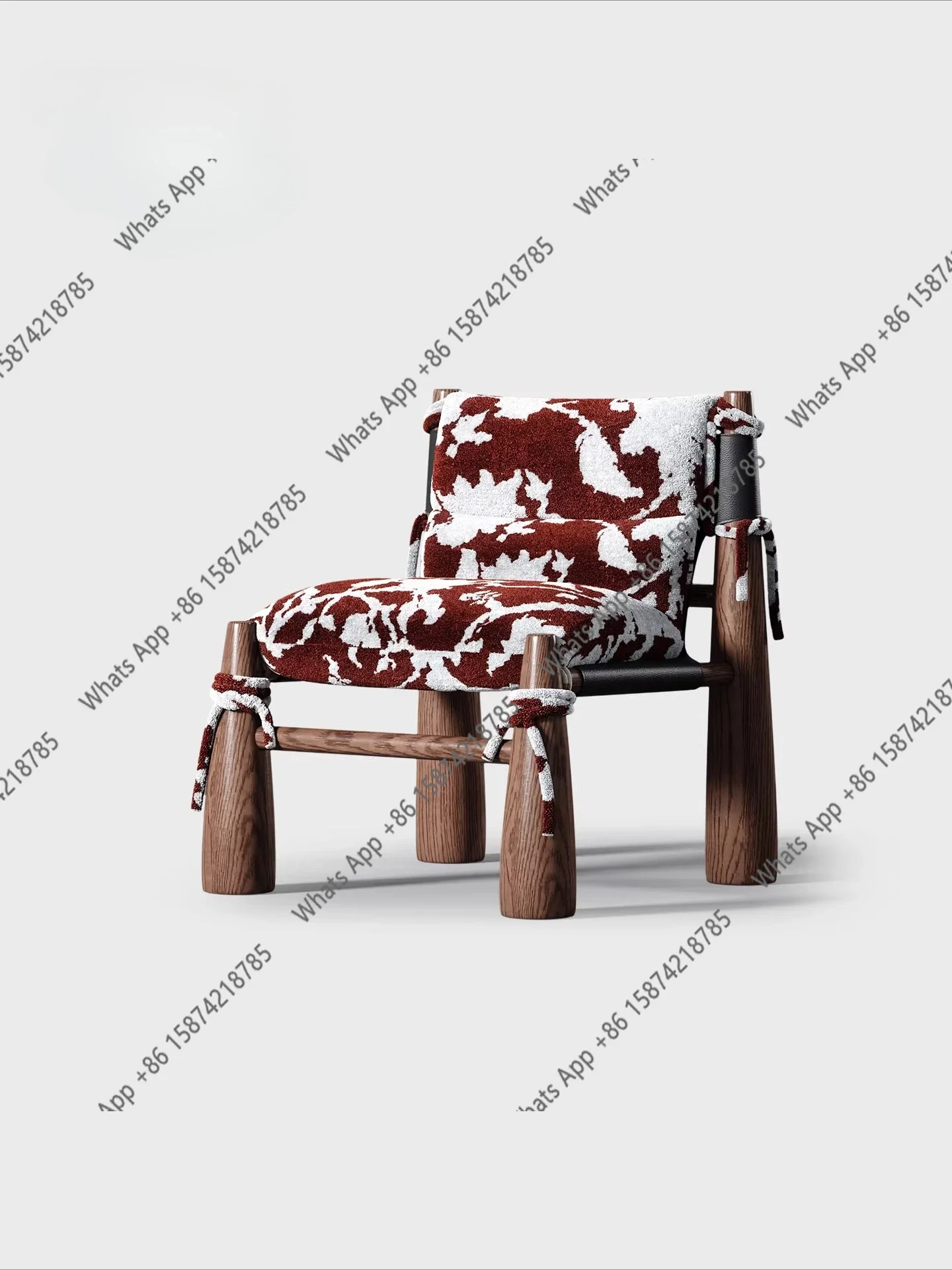 

J Medieval Style Baseball Chair, Living Room Home Fabric High-end Leisure Chair, Walnut Solid Wood Single Sofa Chair