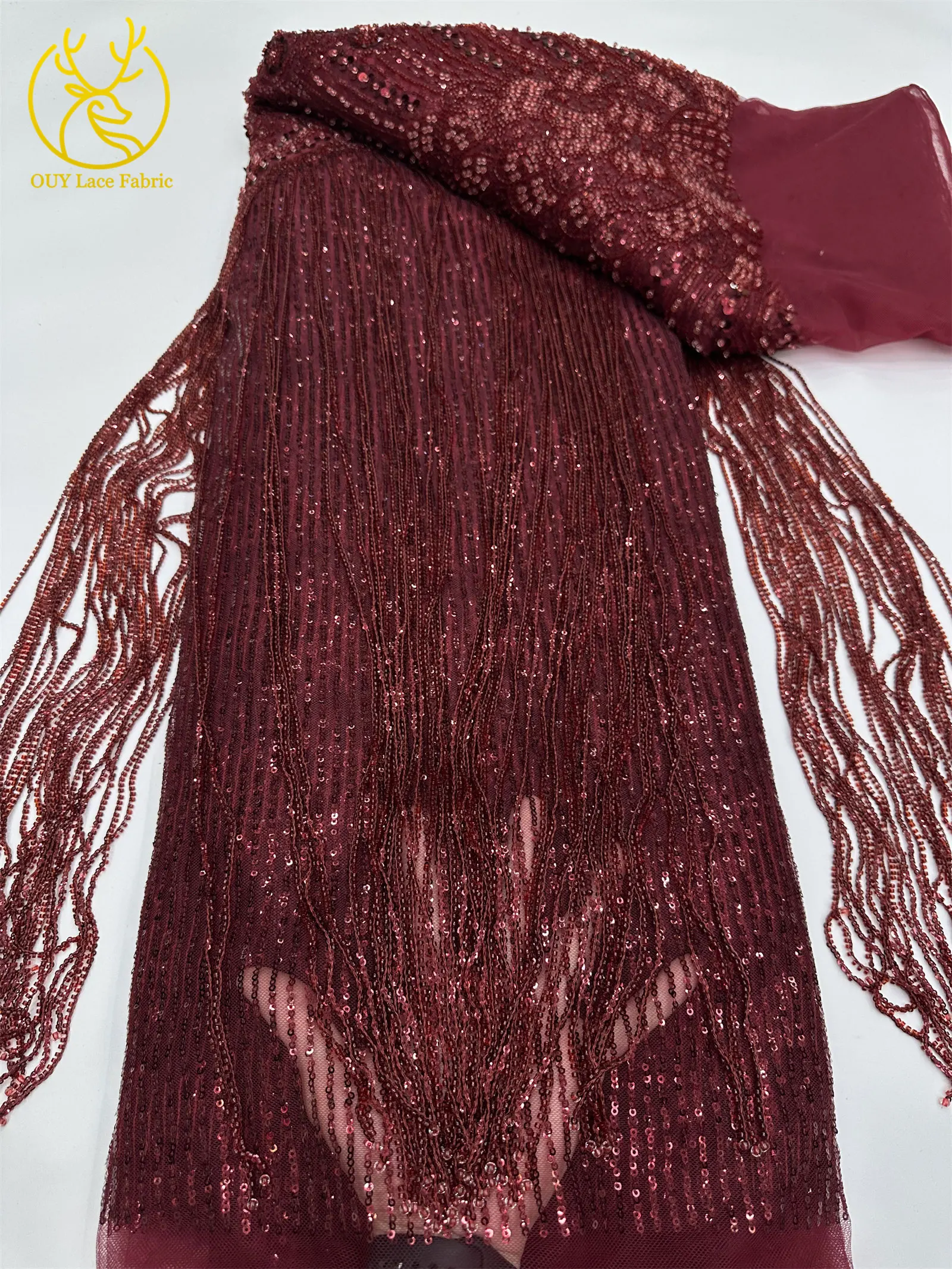 Goldener Afrikanischer Nigerianischer 3D-Perlen-Spitzenstoff 5 Yards Französischer Pailletten-Tüll Stickerei-Kleiderstoff für Damen Party Hochzeit Kleid Nähen – Detail 21