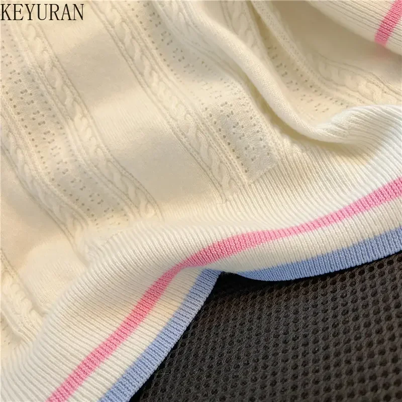 2024  Loose Casual Short Sleeve Knitwear Tops Woman Tees Polo Collar White Pullover Sweater Women Knitted T-Shirt Spring Summer