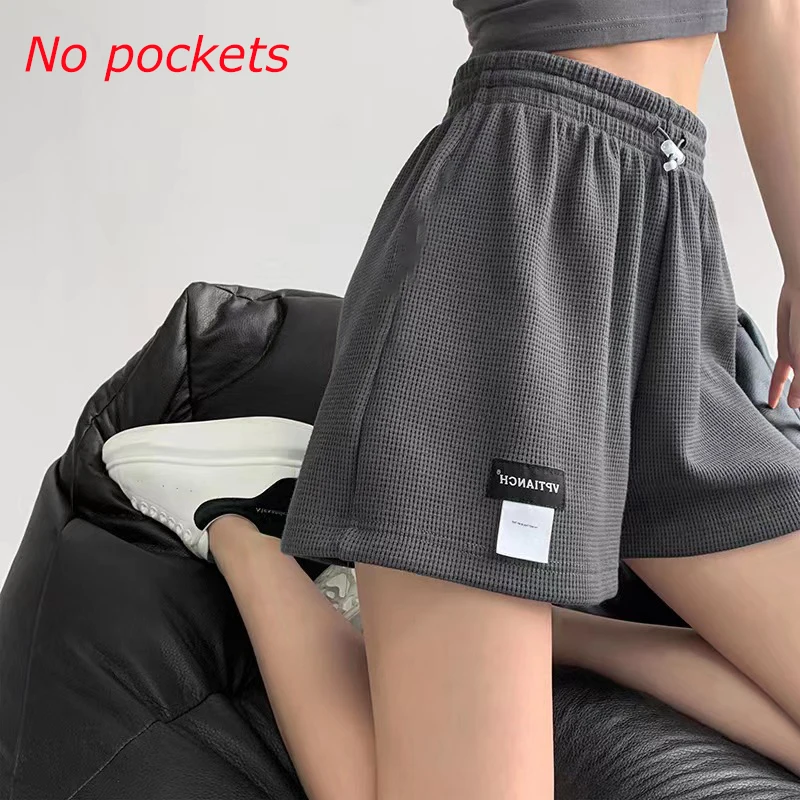 Women\'s Letter Label Shorts High Waisted Sports Shorts Loose Bottoms Casual Aesthetic Elastics Shorts Female Solid Homewear