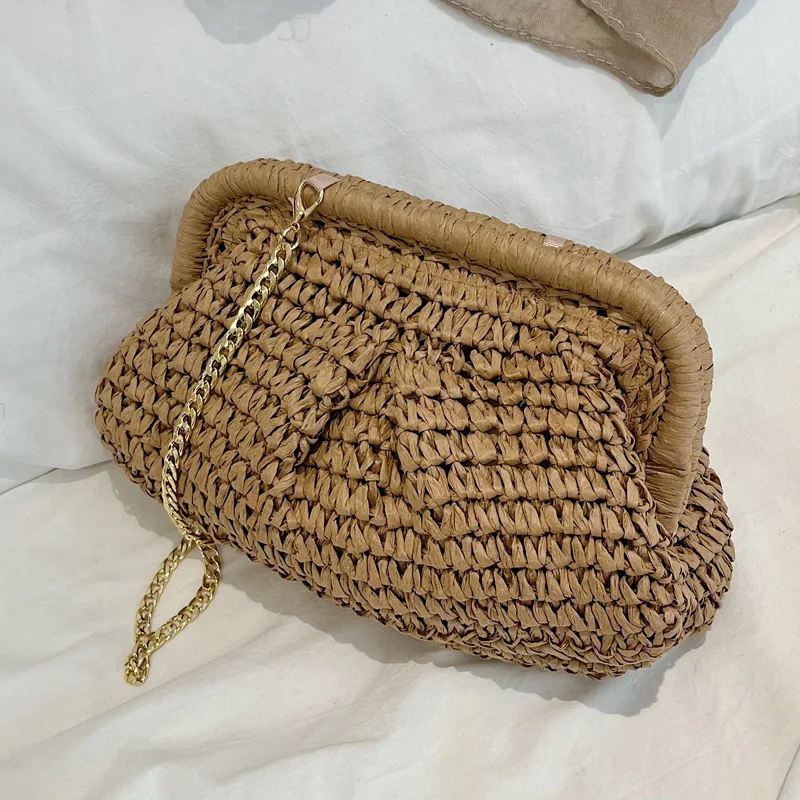 Designer de verão Shoulder Bag Warm Party Straw Weaving Purse Bag Mulheres Pillow Dumpling Cross Body Bag 2023 Winter Pouch Cloud Bag