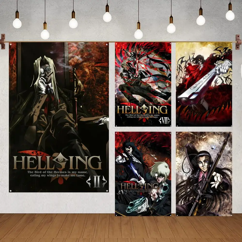 Dark Anime H-Hellsing S-Seras Victoria Flags Flags for indoor decoration with no edging and four corner rings for easy hanging