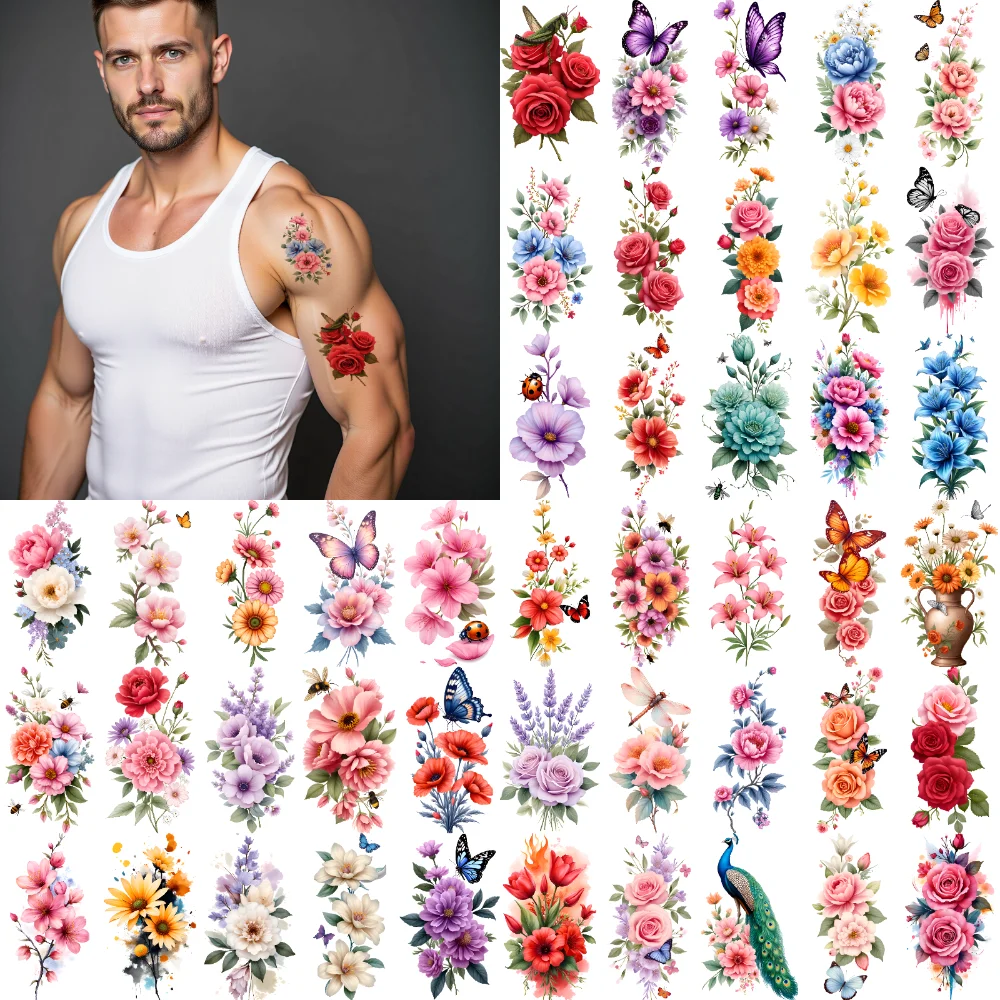 

28pcs Temporary Tattoo Butterfly Tattoos Waterproof Long-lasting Body Stickers Flower Tattoos Temporary Tattoo Stickers For