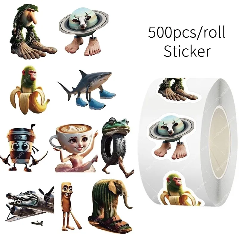 500 uds/rollo de pegatina de dibujos animados de Brainrot italiano Tung Tung Sahur Tralalero Tralala Paster guitarra nevera calcomanía juguete clásico regalos