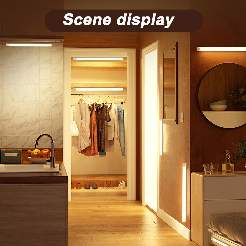 Motion Sensor Lamp Night Light Wireless LED USB Type C Rechargeable Lamp for Kitchen Cabinet Bedroom Wardrobe Staircase Lighting