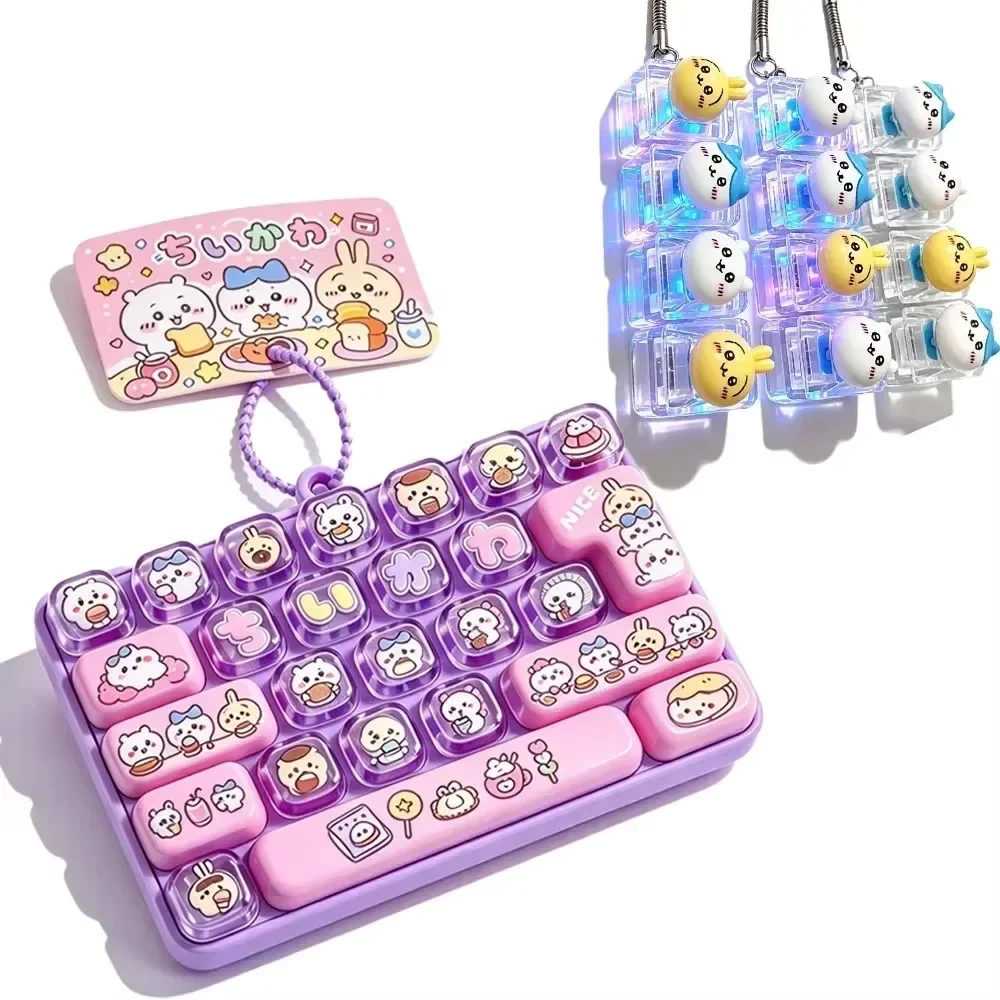 HOT Chiikawa 26-Key Fidget Keychain Caps Clicker 4 Keys Light Up Pendant Cute Hachiware Usagi Stress Relief Toy Bag Charm Gift