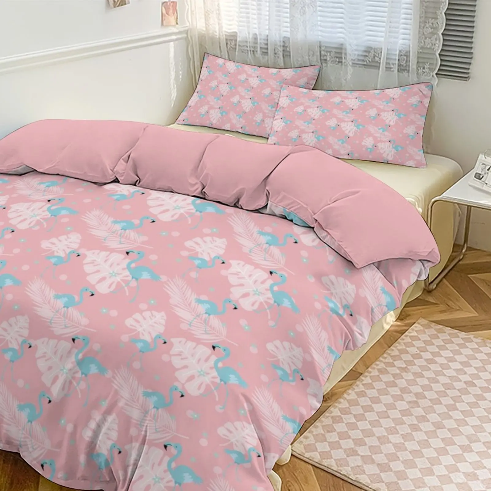 

Flamingo Printed Thickened Bedding Set - Skin - Friendly, Fit for Home/Hotel/Theme House - Duvet Cover + 2 Pillowcases