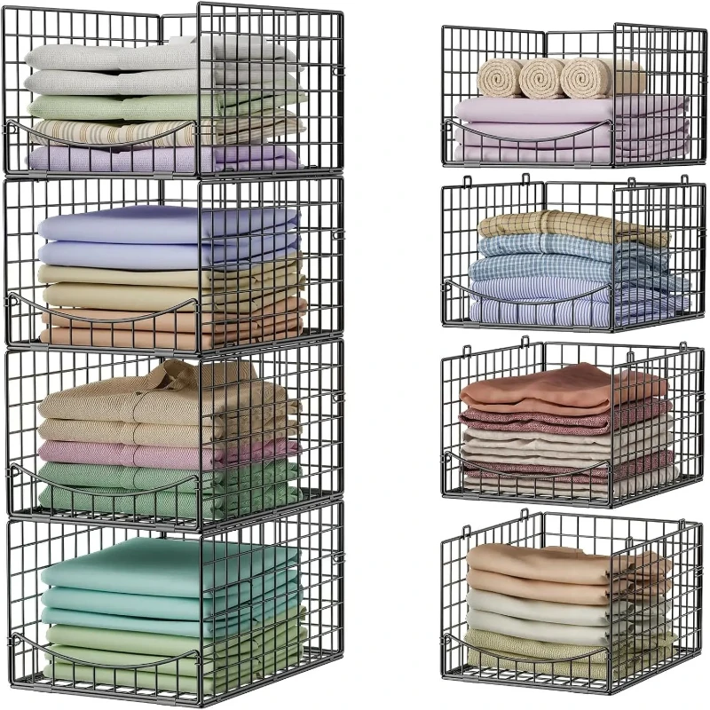 Cross-border four-layer stacking wardrobe storage cabinet pull basket jeans shirt can be stacked