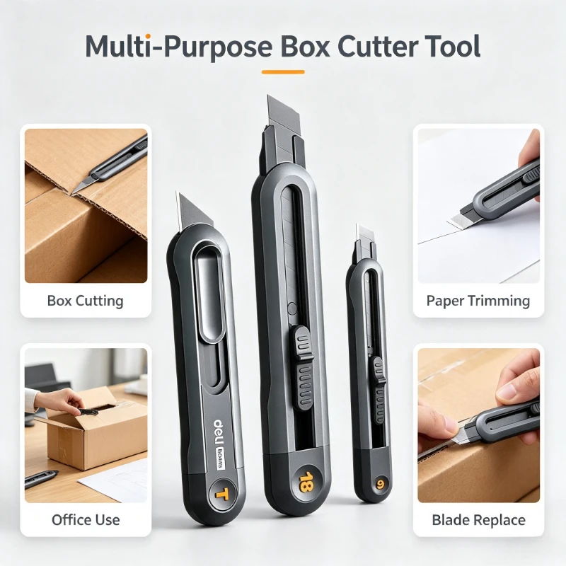 DELI Retractable Snap-Off Utility Knife 18mm/9mm High Carbon Steel Blades Box Cutter Auto Lock for Office Supplies Stationery