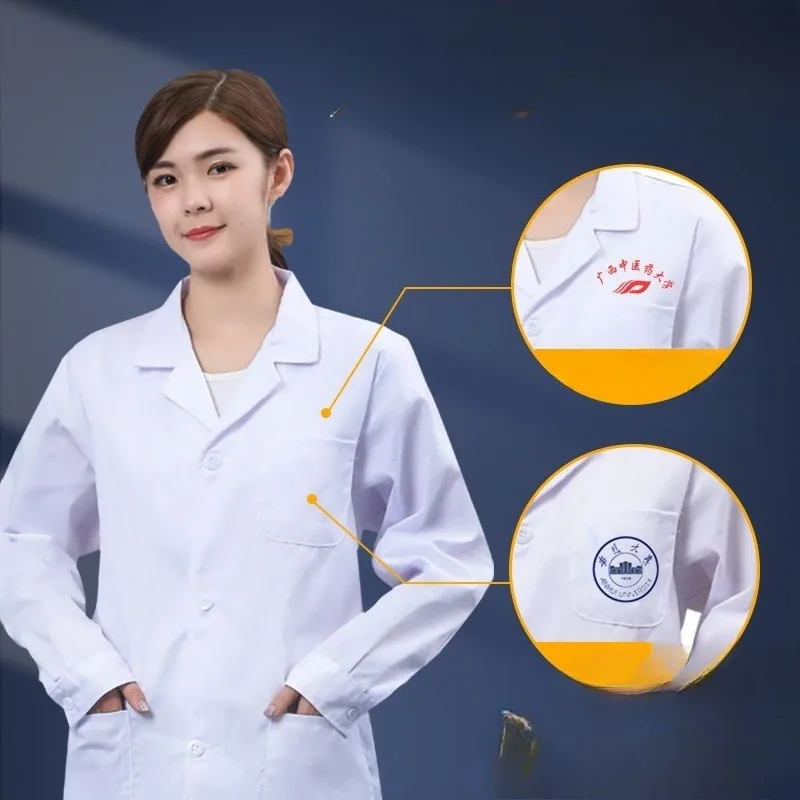 เสื้อกาวน์สำหรับนักศึกษา |   ชุดแพทย์แขนยาว/แขนสั้นแบบยูนิเซ็กซ์สำหรับวิทยาศาสตร์เคมีและการแพทย์