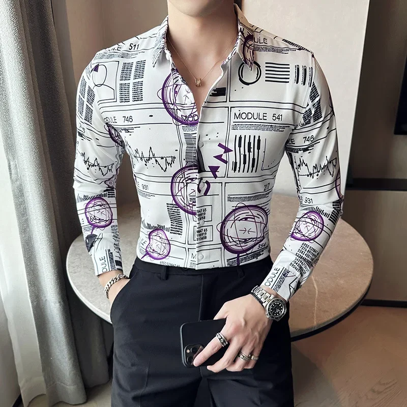 Plus Size 6XL-M Men Vintage Paisley Tiger Printed Shirts Luxury Royal Slim Fit Long Sleeve Shirt Club Social Blouses Streetwear