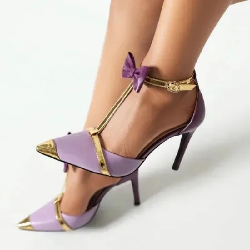 Sexy Women Pointed Toe T-Strap Stiletto 12cm High Heel Pumps Plus Size Elegant Ladies Summer Shoes Large Size34- 43