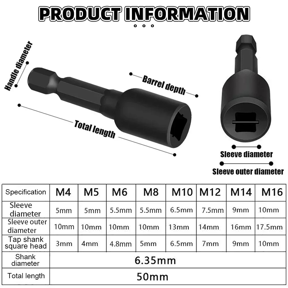 M4-M16 Screw Tapping Sleeve Adapter Fixing Device Long Rod Hexagon Handle Machine Thread Tapping Adapter Used for Electric Drill