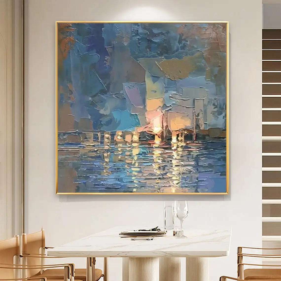 

Abstract Textured Seascape Oil Painting on Canvas Handmade Palette Knife Blue Ocean Modern Art Wall Living Room Art Home Decor