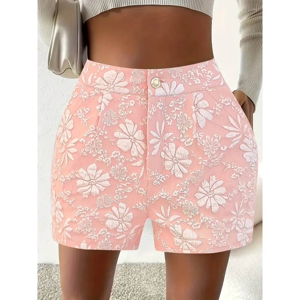 Damskie szorty plus size 1XL-5XL, codzienne, z wysokim stanem i szerokimi nogawkami, eleganckie, z jedwabistego żakardowego materiału, jednolite, z kieszeniami.