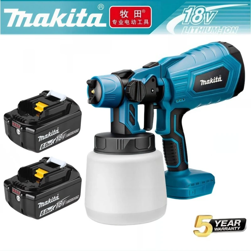 Pistolet à peinture sans fil Makita original, pulvérisateur portable pour une peinture rapide, voitures, meubles, murs, artisanat et désinfectant, batterie incluse